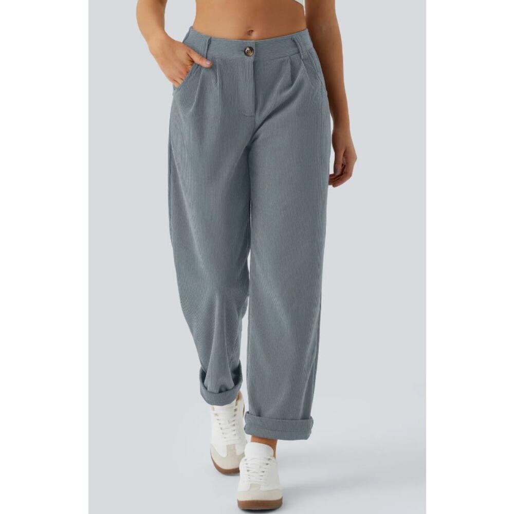 Halara Pants Corduroy Pleated Trousers Relaxed Baggy Casual Spring Essential